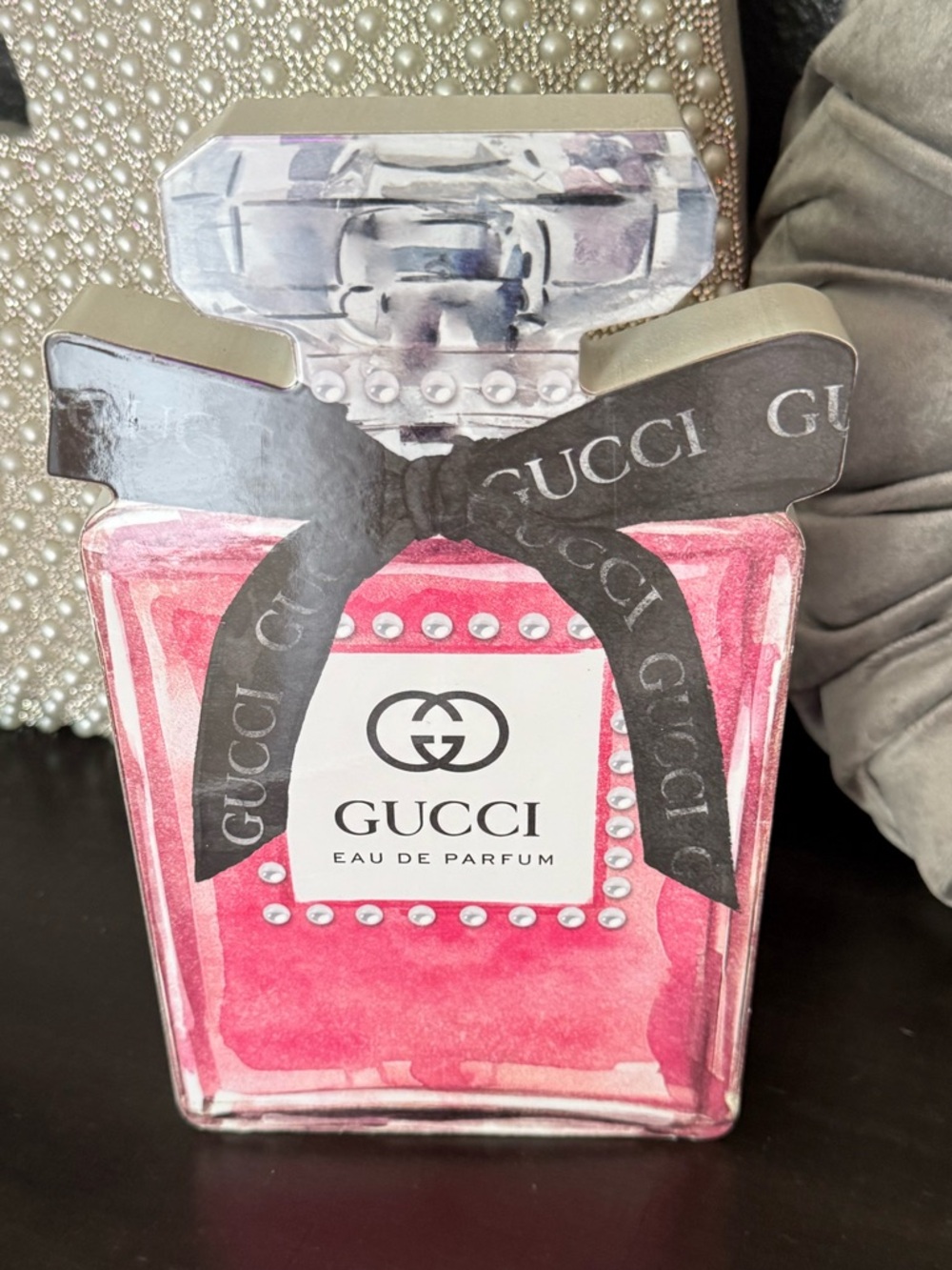 Gucci Pink Perfume Bottle Makeup Accessory with Black Ribbon